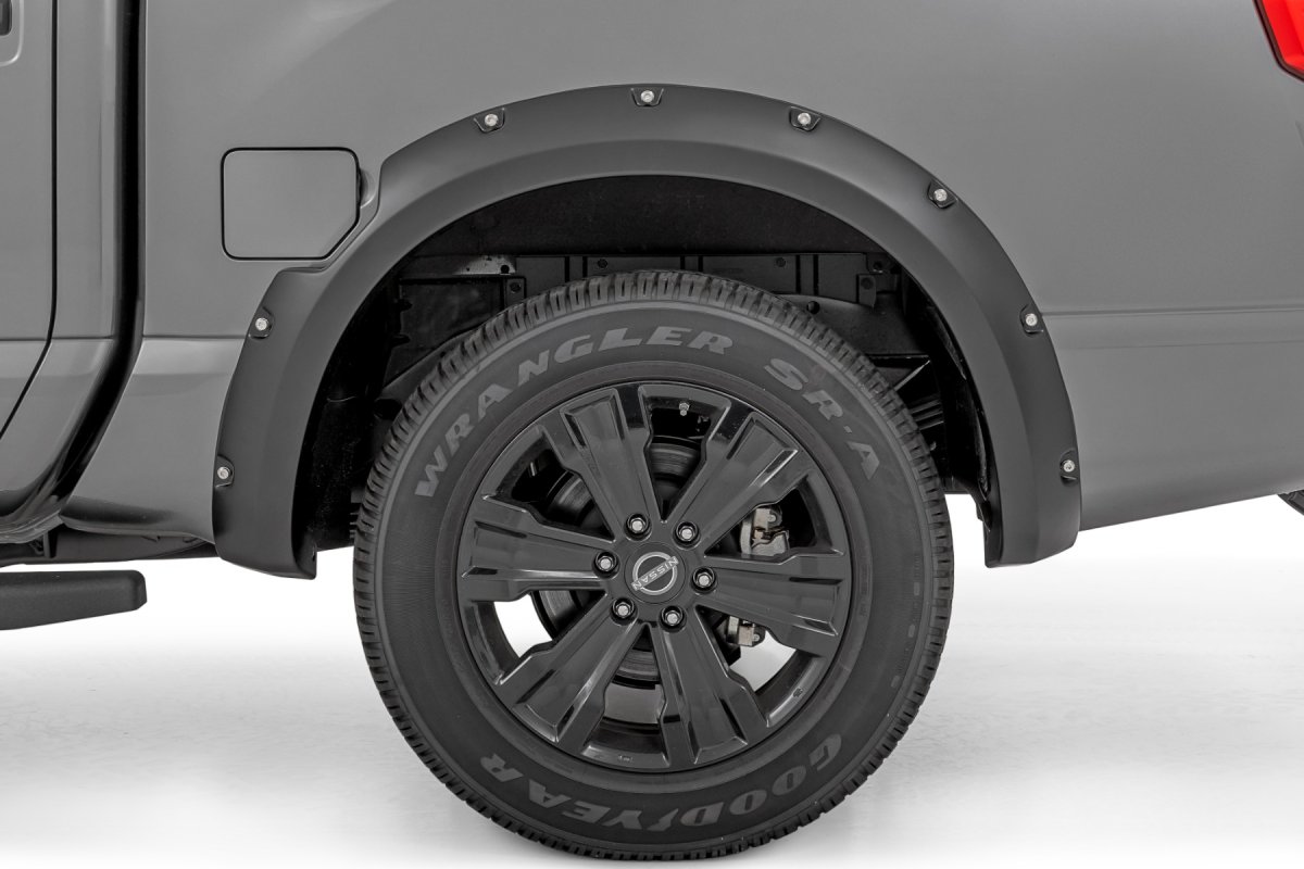 Nissan Titan Fender Flares - Front + Rear - Rough Country - Pocket - Unpainted - Flat Black - '17-'23